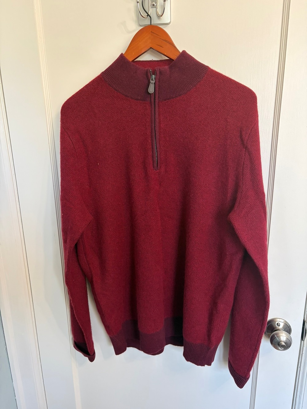 Saks Fifth Avenue 100% Cashmere 1/4 Zip Sweater Men's Large Burgundy Pullover